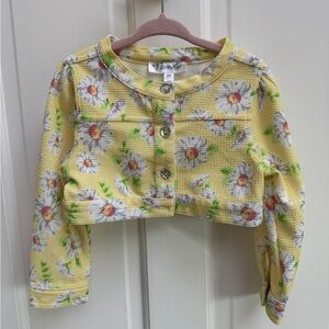 NWOT Nannette 3T Girls Yellow Daisy Floral Jacket Blazer with Crystal Buttons